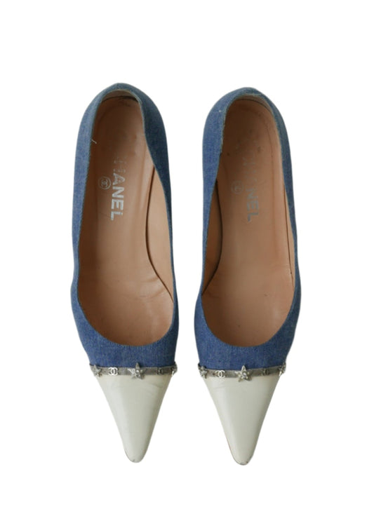 chanel denim pointed heels, 39
